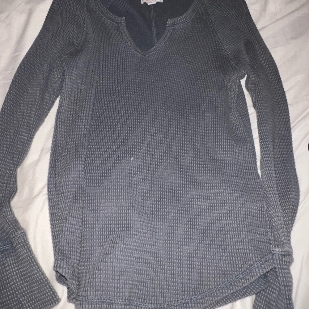 Gray Waffle Knit Long Sleeve Top
